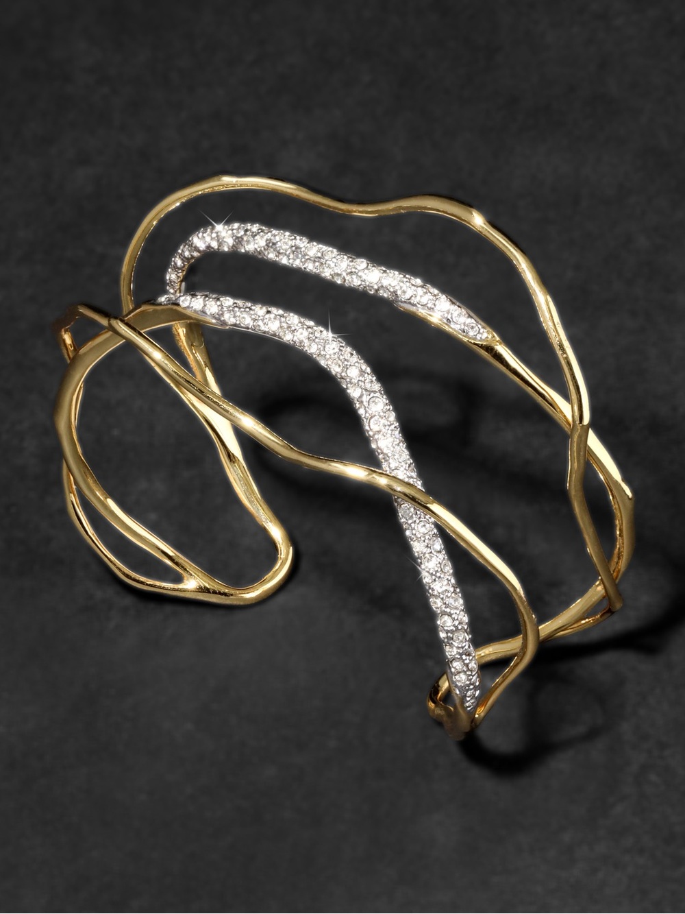 NWOT Alexis Bittar Solanales Gold Crystal Intertwined Cuff Bracelet